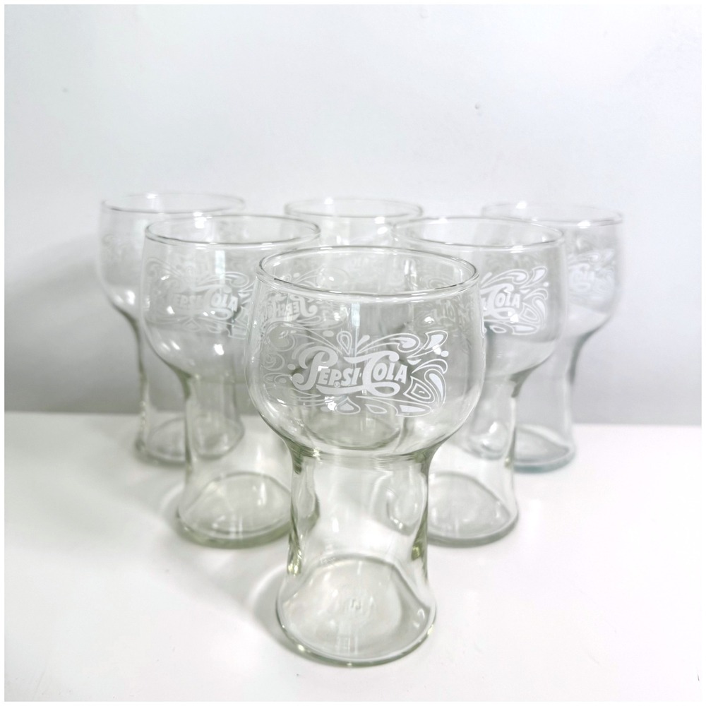 Vintage Pepsi Cola Glass Tumbler Cups 6", Set of six, Retro Soda Pop Collectible